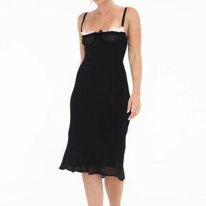 NWT RUMORED slip dress Bardot midi black with peek a boo lace at bust S